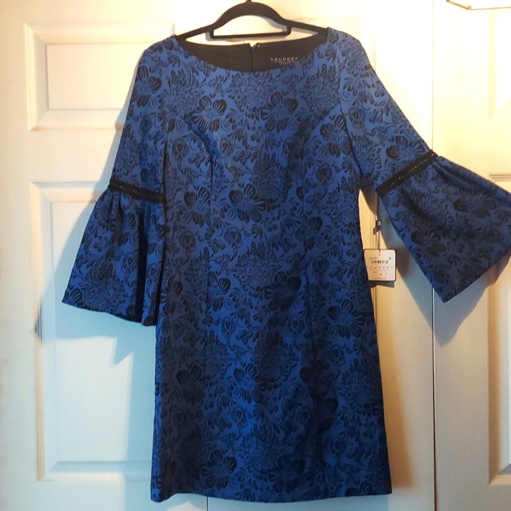 Blue and Black Mid Length Cocktail Dress